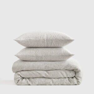 NWOT Quince European Linen Duvet Cover Set - Grey White Mini Pinstripe